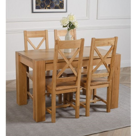 ChunKy Oak : Bàn Ăn 1m4 + 4 Ghế ( Lưng X - Mặt Gỗ )